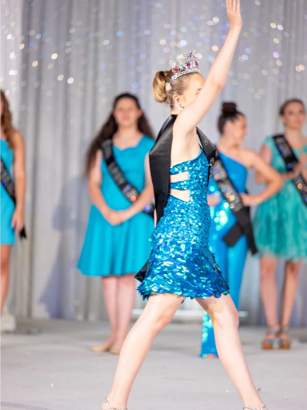 Precious Formals Sparkling Teal Sequin Halter Dress for Women